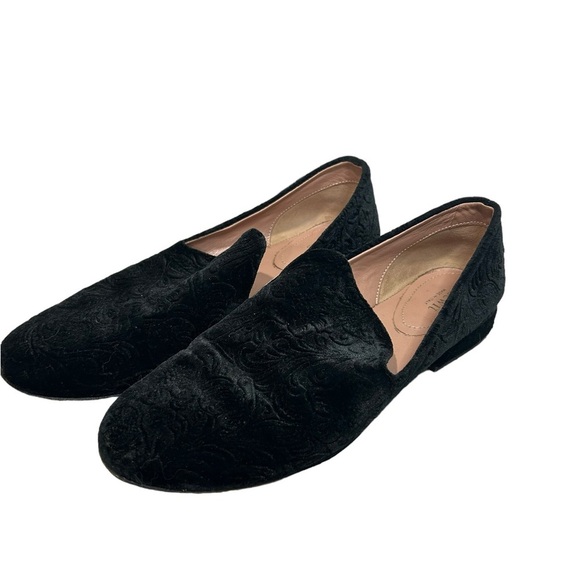 Lewit Loafers | black velvet embossed flat shoes | size 37 Italian made in Italy - Picture 1 of 13